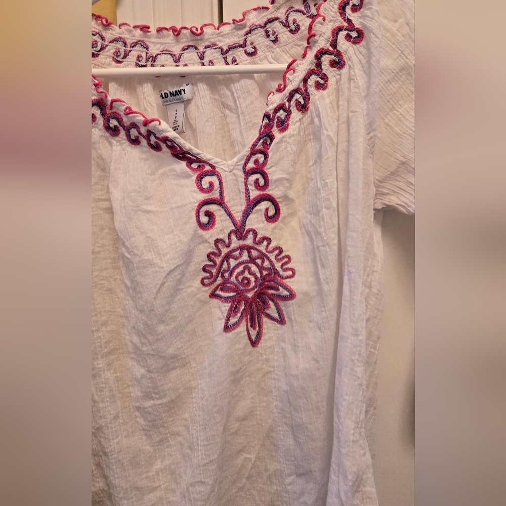 Old Navy White 3/4 Sleeve Embellished Tunic Boho Festival Beach Blouse Size S - Picture 2 of 3